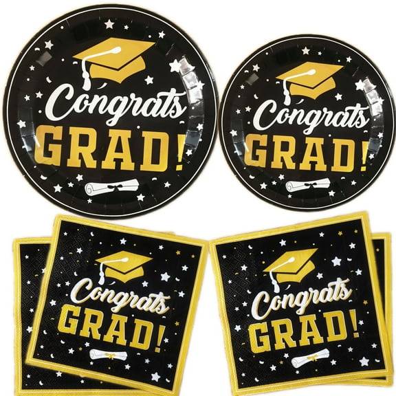 20 Guests Graduation Party Plates Napkins Supplies Set Congrats Grad Class of 2025 Disposable Dinnerware Tbeleware Grad Party Decoration Favors