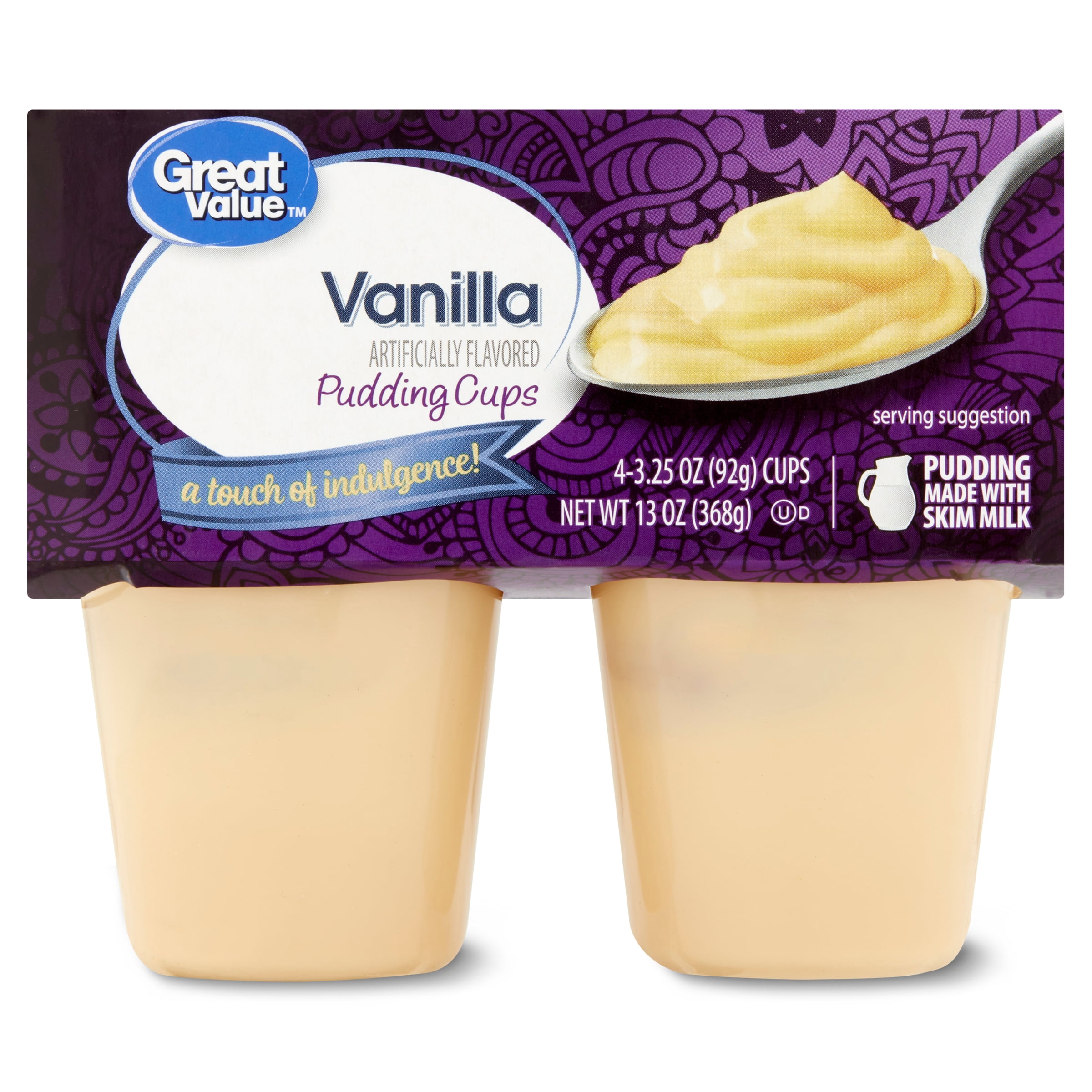 Great Value Gluten-Free Vanilla Pudding Cups, 3.25 Oz, 4 Count