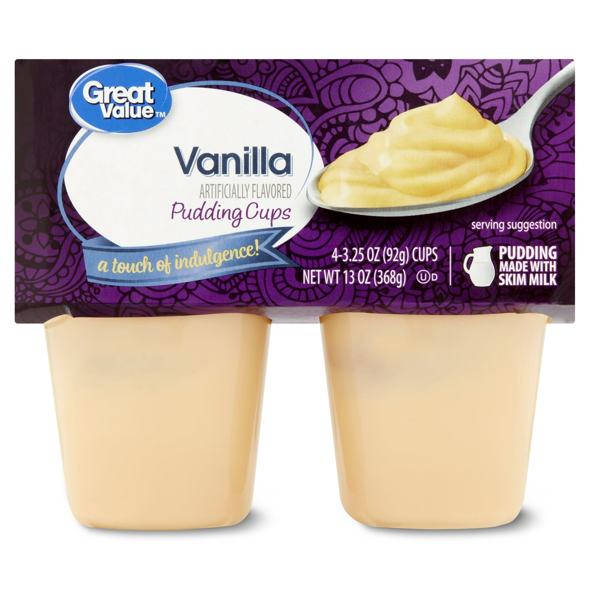Great Value Gluten-Free Vanilla Pudding Cups, 3.25 oz, 4 Count