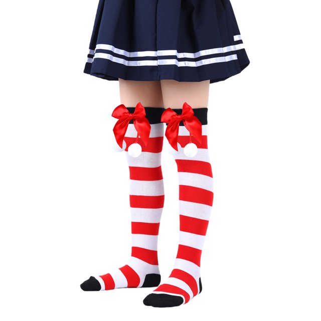 Calcetines navideños para niños, medias de otoño e invierno para niñas, calcetines navideños con bolas de pelo y lazo de estilo europeo y americano