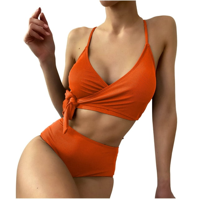 Conjunto de bikini con estilo para mujer, traje de baño de dos piezas con relleno sólido, ropa de playa OAVQHLG3B Store lin121212