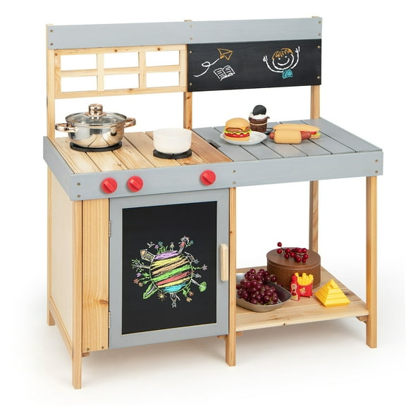 Gymax Kids Kitchen Playset Toy Outdoor Wooden Kid's Play Kitchen for Girls Boys 3 