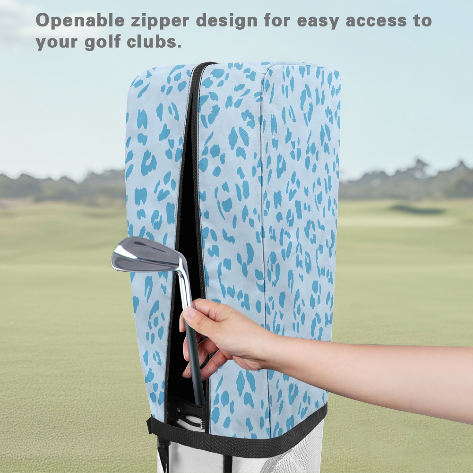 Yuyamidu Blue Leopard Print Golf Bag Cover Fashion Golf Bag Top Cover for Clubs with Snap Button One Size Fit Most Stand Bags
