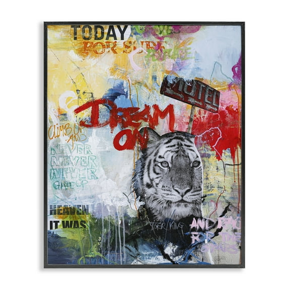 Stupell Industries Inspiring Graffiti & Tiger Abstract Painting Black Framed Art Print Wall Art, 11 x 14