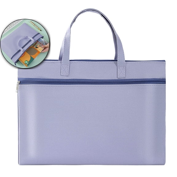 Large Zipper Bag with Handle, 13" X 9.3" Foldable 2 Pockets Organizer Pouch, Reusable Storage File Bag for Documents Travel Shopping