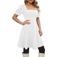thumbnail image 5 of ClodeEU Women's Square Neck Puff Sleeve A-Line Mini Dress,Casual Swing Flare Short Dress for Party and Daily Wear White,Women's Plus XXL, 5 of 6