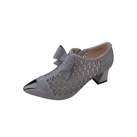 

Wazshop Ladies Heeled Sandals Zipper Pumps Pointy Toe Ankle Boots Comfort Chunky Dress Shoes Womens Heels Boot Bow Fashion Grey 6.5