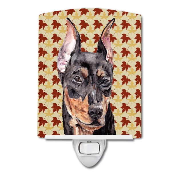 Caroline'S Treasures Sc9692Cnl Pinscher Alemán Hojas De Otoño Luz Nocturna De Cerámica Compacta Con Certificación Ul, Ideal Para Dormitorio, Baño, Guardería, Pasillo, Cocina, 6 X 4 X 3, Multicolor