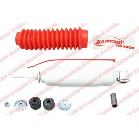 Rancho Shock Absorber RS55329 RS5000X; Nitrogen Gas Charged; Limited Lifetime Warranty; Non Adjustable Valving; With Shock Boots; White Shock Body With Red Shock Boots; Single