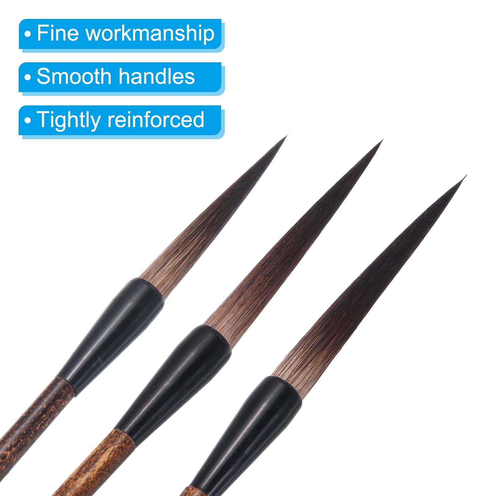 Uxcell Chinese Calligraphy Brushes Watercolor Ink Painting Writing Drawing Bamboo Handles 3 Size Gray 3 Pack