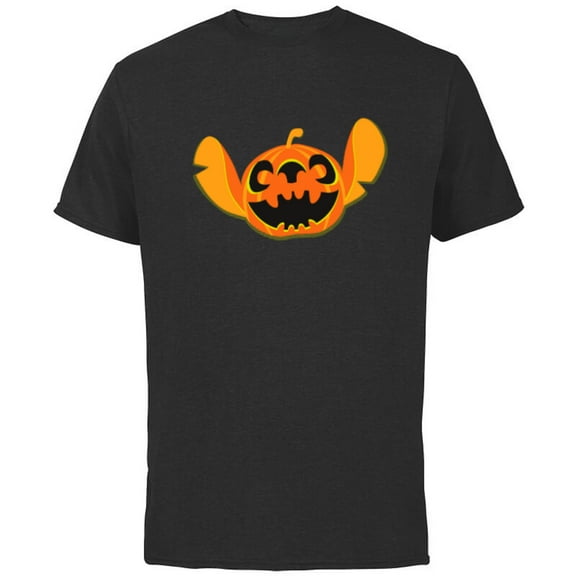 Disney Stitch Jack-O’-Lantern Halloween - Short Sleeve Cotton T-Shirt for Adults - Customized-Black