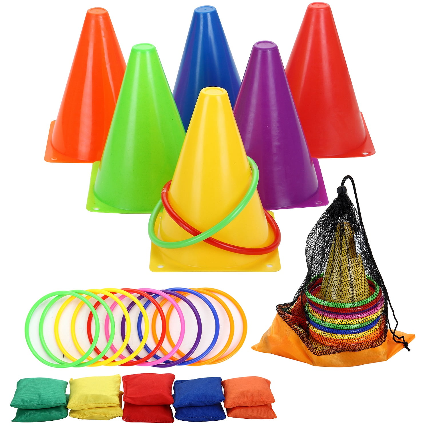 Kids Bean Bag  Ring Toss Cone Toss Multiple Family Game indoor outdoor cornhole