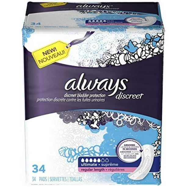 Always Discreet Incontinence Pads, Ultimate Absorbency, Regular 34 ea
