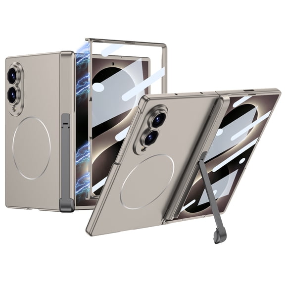 ELEHOLD Magnetic Case for Samsung Galaxy Z Fold8, Shockproof Protective Cover with Hideaway Kickstand Screen Protector, Titaniumgray