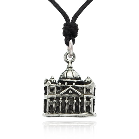 The Taj Mahal Silver Pewter Charm Necklace Pendant Jewelry With Cotton Cord