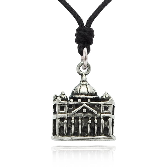 The Taj Mahal Silver Pewter Charm Necklace Pendant Jewelry With Cotton Cord