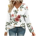 thumbnail image 3 of Craaazy Women's Fashion Printed Fall Gifts Tunics Long Sleeve Tops V Neck Shirts Loose Casual Blouses with Decor Button, 3 of 7