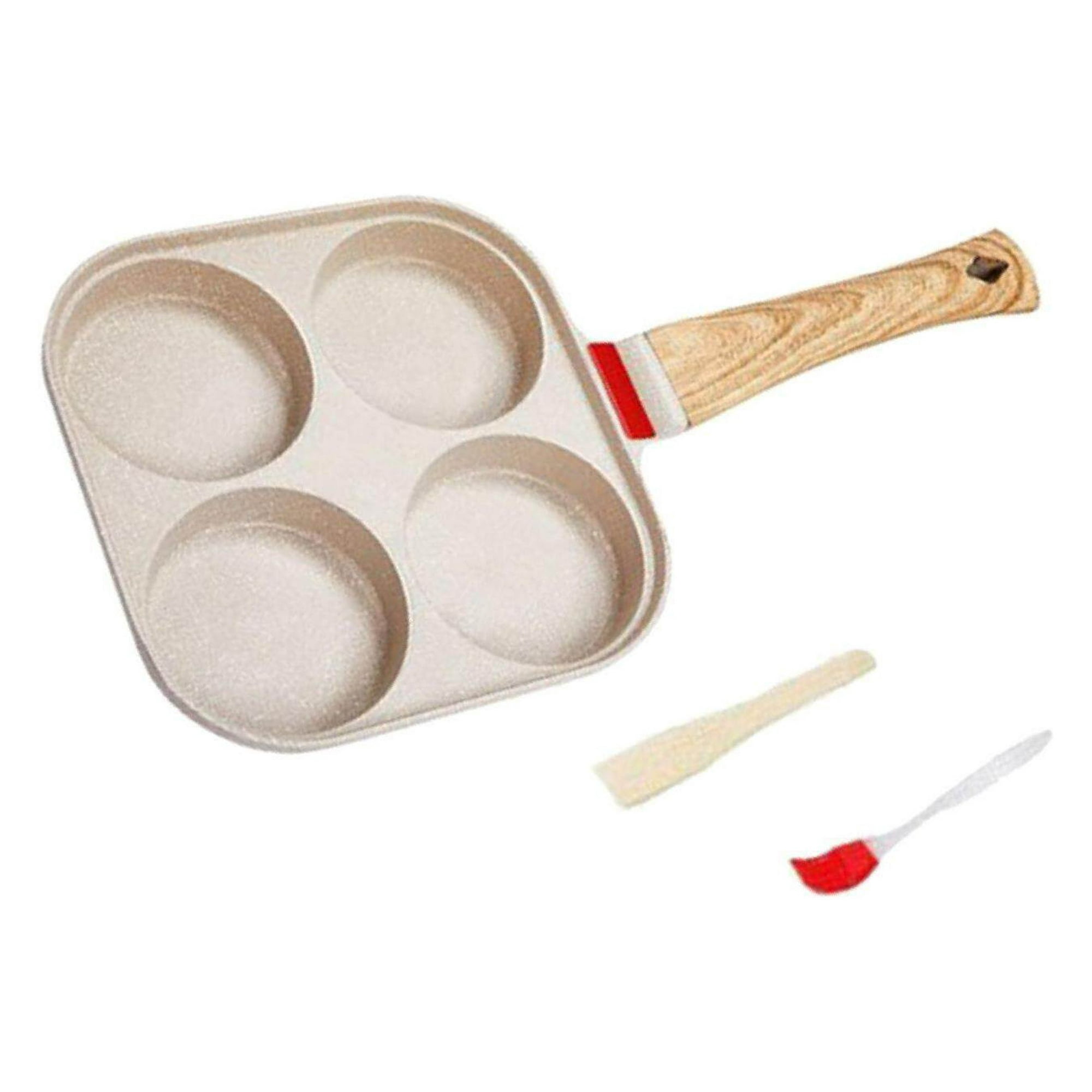 4 Hole Mini Frying Pan Skillet Omelette Egg Frying Pot Fried Egg Cooker Thickened Omelet Restaurant Party with Lid, Size: 19cmx19cm, White
