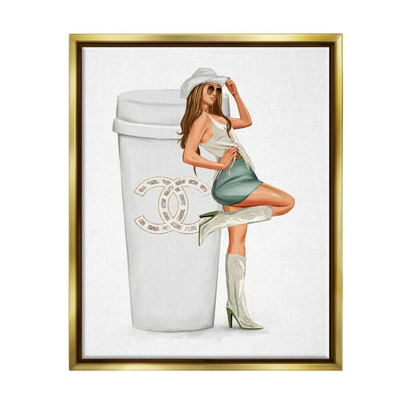 Stupell Industries Glam Cowgirl Fashion Coffee Cup Beauty & Fashion Painting Gold Floater Framed Art Print Wall Art