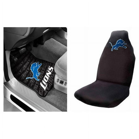 NFL Detroit Lions 2 pc Front Floor Mats & Car Seat Cover Bundle