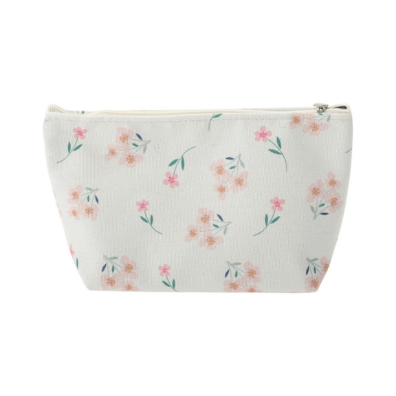 Unique Bargains 1 Pc Durable Print Makeup Bag White Light Pink Polyester