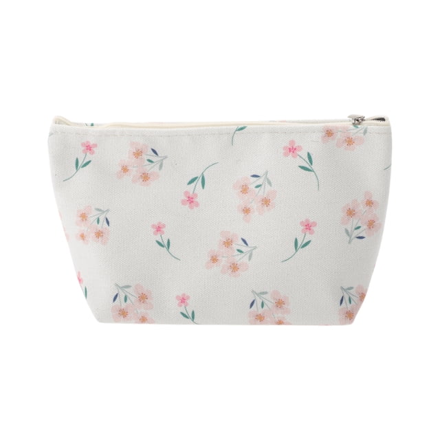 Unique Bargains 1 Pc Bolsa de Maquillaje Duradera con Estampado Blanco Rosa Claro de Poliéster