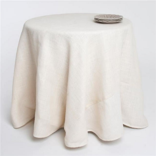 SARO 0811.I96R 96 in. Round Burlap Tablecloth - Ivory