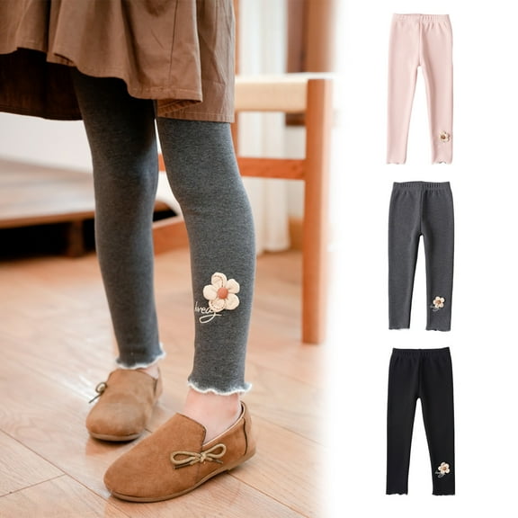 Zwiiyzr Toddler Girls Winter Leggings Fleece Lined Tights Footless Elastic Cotton Full Length Pants for 2-10 Years Old Black