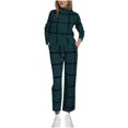 thumbnail image 5 of ShomPort 2PC Casual Outfits for Womens Plaid Pattern Mock Neck Long Sleeve Tees Tops Drawstring Ankle Length Outdoor Cozy Soft Clothes, 5 of 5