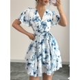 thumbnail image 6 of Womens Summer Dresses Floral V Neck Ruffled Hem Spaghetti Spring Casual Beach Outfits Flowy Wrap Sun Dress Blue M, 6 of 8