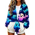 thumbnail image 3 of Gamivast Tie Front Cardigan for Women Halloween Long Lantern Sleeve Cropped Bolero Shrugs Print Lightweight Dress Cover Up Tops for Fall Party Casual Outerwear, 3 of 6