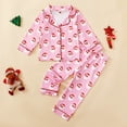 thumbnail image 2 of MEZZALL Kids Winter Girls Pajamas Sets Two Piece Santa Print Long Sleeve Lapel Button Down Tops And Pants Cozy Loungewear Night For Toddlers And Comfort Sleepwear, 2 of 8