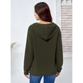 thumbnail image 5 of Hoodies Long Sleeve Drawstring Waffle Pullover Tops for Women Loose Hooded Sweatshirt with Pocket Olive Green XXL, 5 of 10