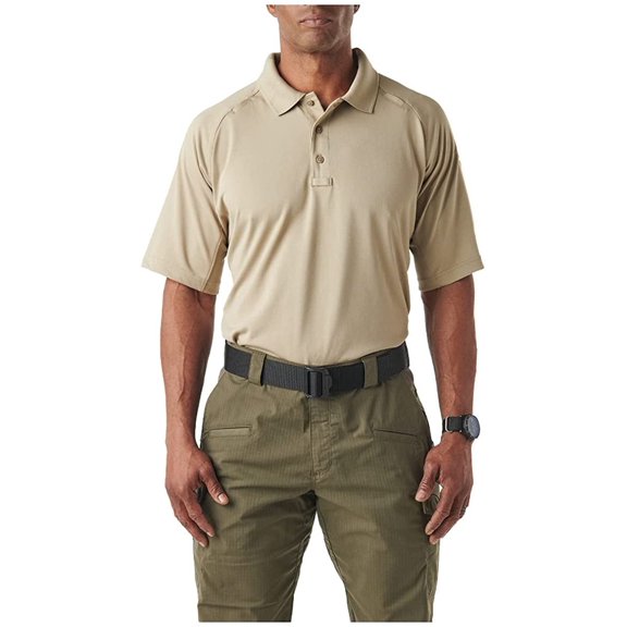 5.11 Work Gear Men's Performance Short Sleeve Polo Shirt, Moisture-Wicking Polyester, Silver Tan, Large, Style 71049
