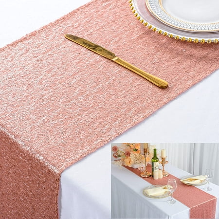 

Zukuco Sequin Table Runner 12 x 108 inch Wedding Party Catering Event Table Runner Glitter Fabric Holiday Dining Room Table Runners