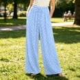 thumbnail image 2 of Womens Polka Dot Pants High Waist Pleated Wide Leg Summer Casual Flowy Lounge Trousers with Pockets for Travel,Light Blue,XL, 2 of 6