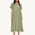 thumbnail image 7 of CHGBMOK Sundresses for Women 2025 Casual Spring and Summer Loose Short-sleeved V-neck Solid Color and Linen Shirt Dress Sizes S-3XL, 7 of 7