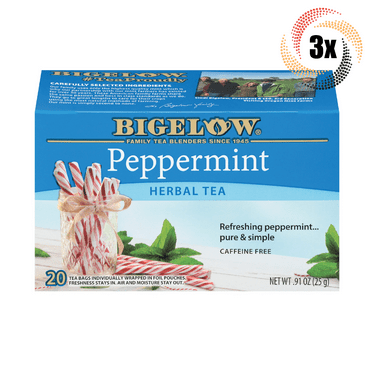 3x Boxes Bigelow Peppermint Natural Herbal Tea | 20 Pouches Per Box | .91oz