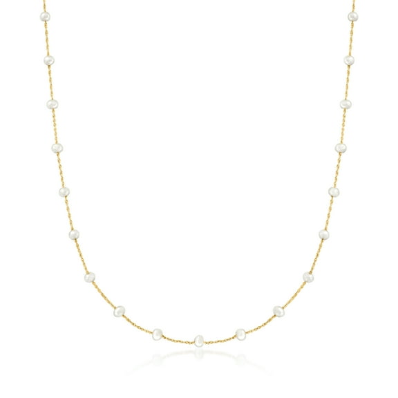 Pure Collection by Ross-Simons 3-3.5mm Cultured Pearl Station Necklace in 14kt Yellow Gold, Women's, Adult