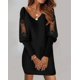 thumbnail image 4 of Vestido de retazos de encaje estampado con cuello en V para mujer, manga larga, temperamento versátil para viajes, nuevo, otoño, 4 of 6