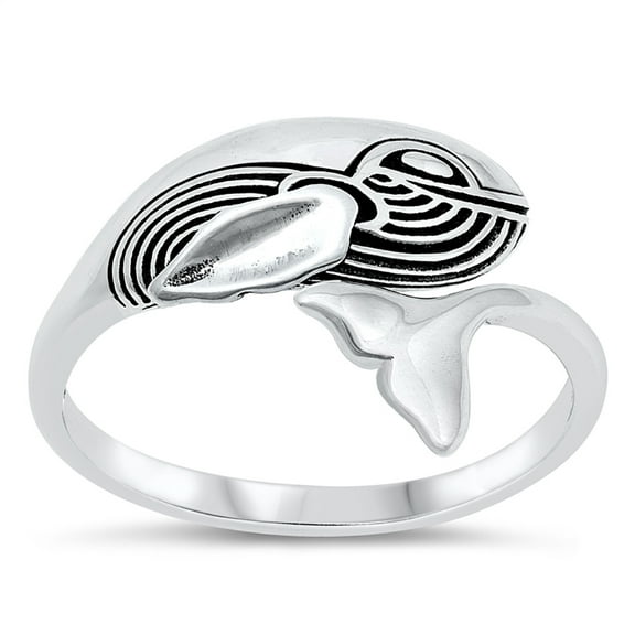 All in Stock Sterling Silver Wrapped Around Whale Ring Size 7