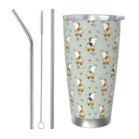 

Susaid Dog Riding Skateboard Print 20oz Car Cup Insulated Coffee Cup Fully Spill Proof Travel Coffee Mug Stainless Steel Tumbler for Work Home Outdoor Car-Straw Three-piece Set
