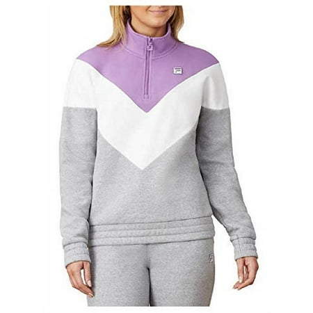 Fila Women's 1/4 Zip Pullover Sweatshirt (X-Large, Grey, Lavender & White)