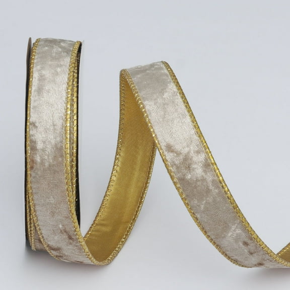 NAMZI 10 Yard Continuous 1 Inch Wired Ribbon, Metallic Crushed Velvet Christmas Style for Tree Decoration, Wreaths Supplies, Gift Wrapping & Crafts, Champ