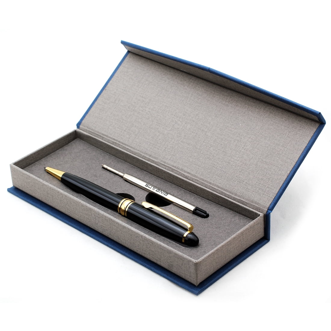 SOTANIA Custom Engraved Black Pen – Gold Trim with Refill & Gift Box