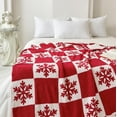 thumbnail image 5 of Ultra Soft Cozy Buffalo Checkerboard Christmas Red Snowflake Knitted Throw Blanket Fluffy Microfiber Lightweight Fleece Checkered Bed Blanket for Sofa Couch Bed 50"X60", 5 of 6
