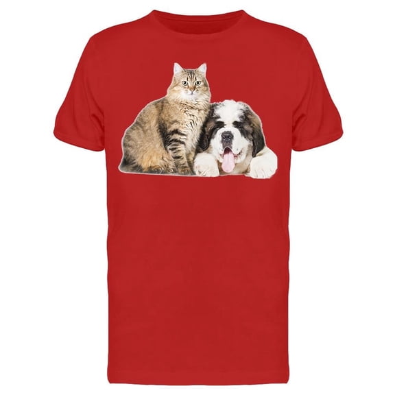 Cute Cat And Saint Bernard Tee Men's -Image by Shutterstock