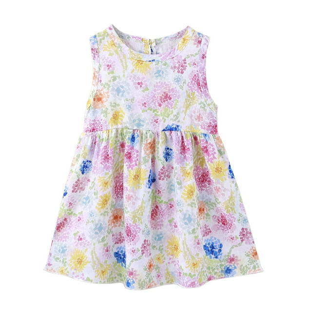 hengsof Robe Mignonne Imprimée Sans Manches pour Filles Été Coton Décontractée Col Rond Débardeur Confortable Polyvalente Robe pour Enfants