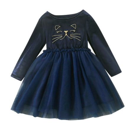 

Kids Toddler Child Baby Girls Dress Long Sleeve Cartoon Tulle Dress Princess Dress Outfits Clothes