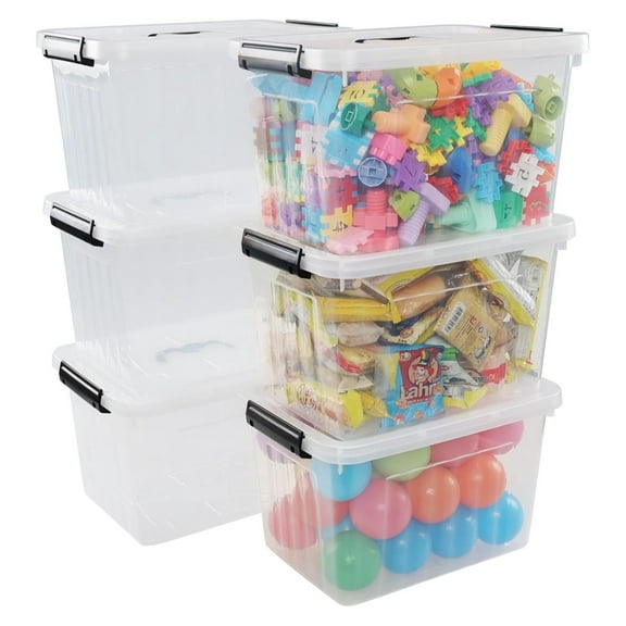 12 Quart Plastic Latching Storage Box Set of 6, Clear Lidded Storage Container Bin